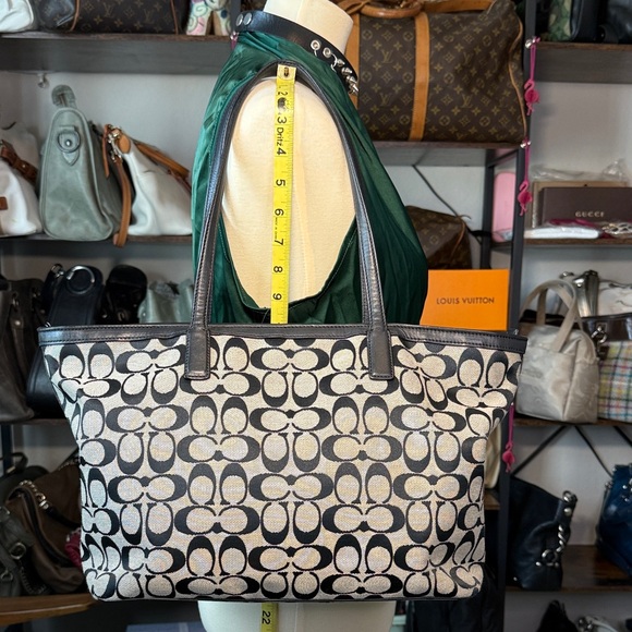 Coach Black and Gray Signature Zip Tote - Picture 2 of 9